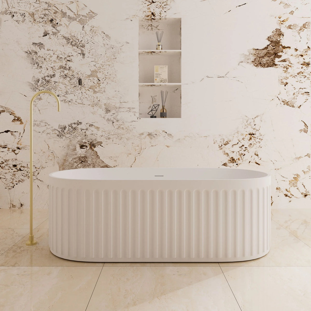 Ceto Cascade Cast Stone Solid surface Bath with Overflow
