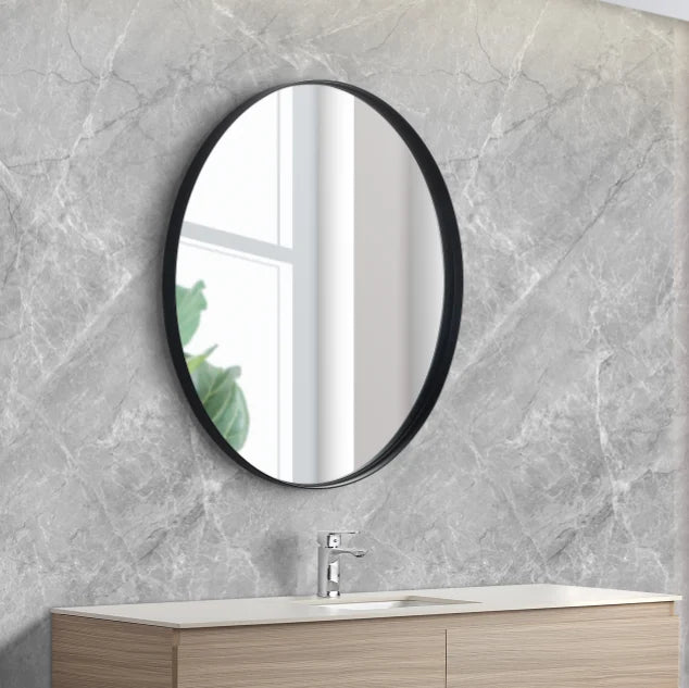 Luna Round Aluminum Framed Bathroom Mirror