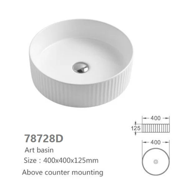 Geneva Fluted Round Premium Ceramic Above-Counter Basin