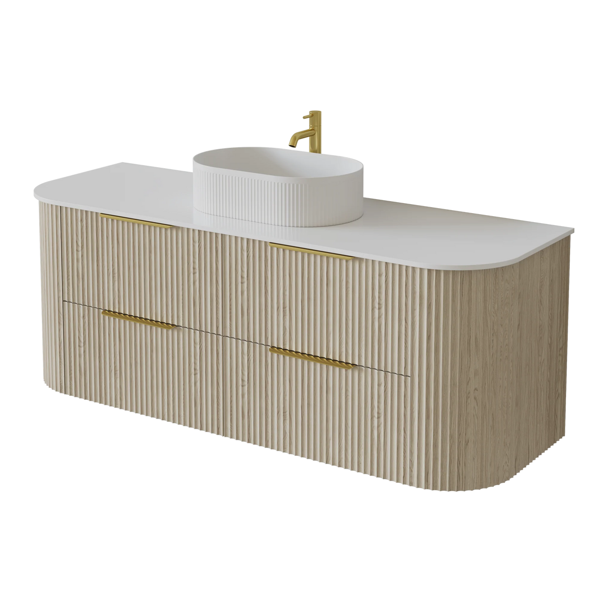 Artis Wall-Mounted PVC fluted Curved Cabinet with Soft-Close Drawers
