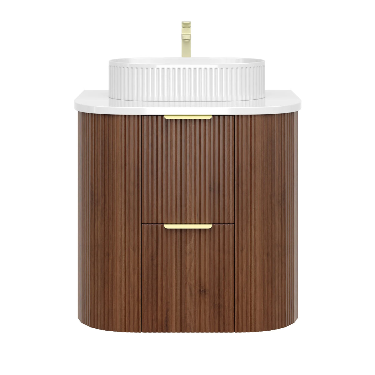 Wall-Mounted PVC fluted Curved Cabinet with Soft-Close Drawers