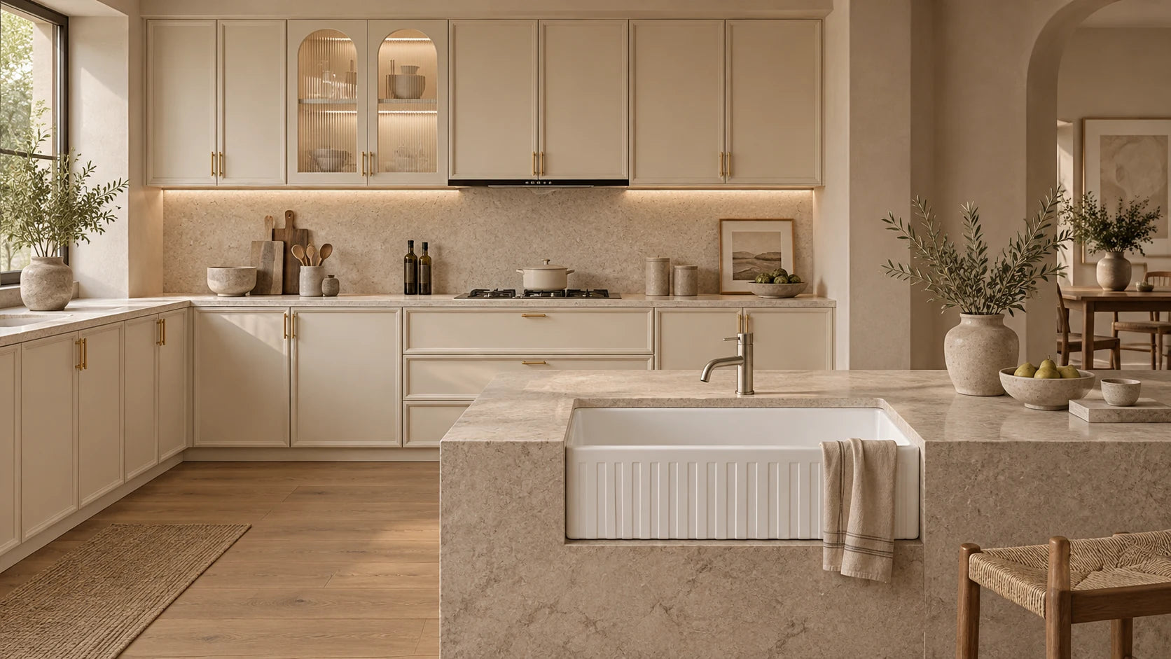 Kitchen visualisation with Home Furnishing Life Cream White French cabinetry, Greenwich sink and nickel mixer