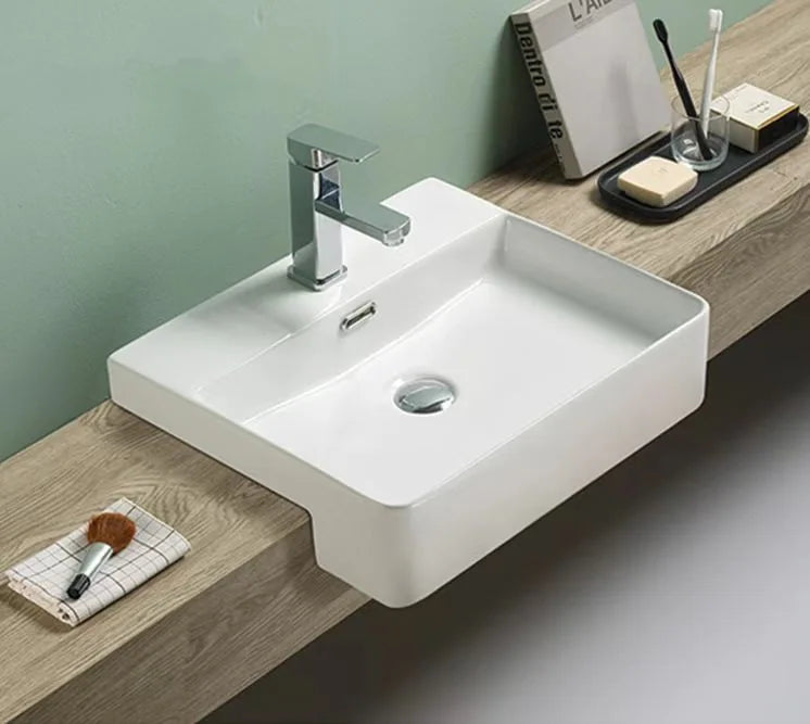 Gloss White – Inserted, Semi Recess Basin Rectangle
