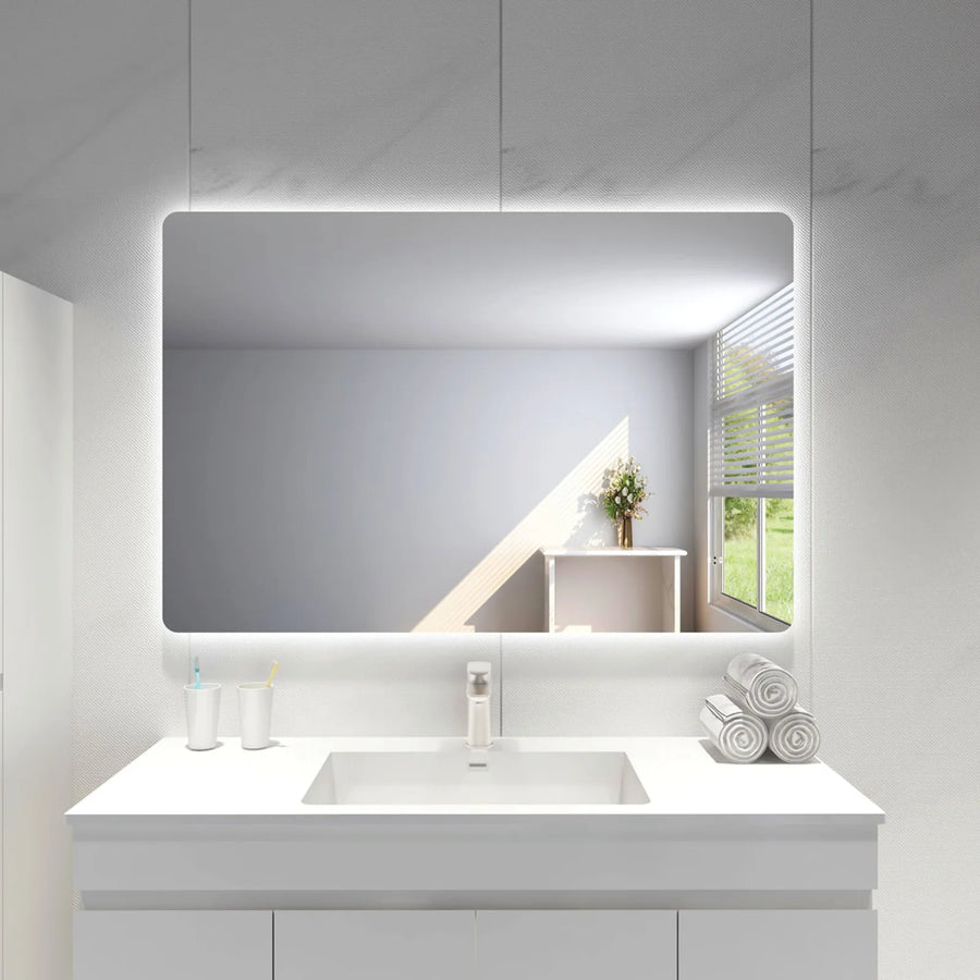 LED backlit mirror with smart touch free controls