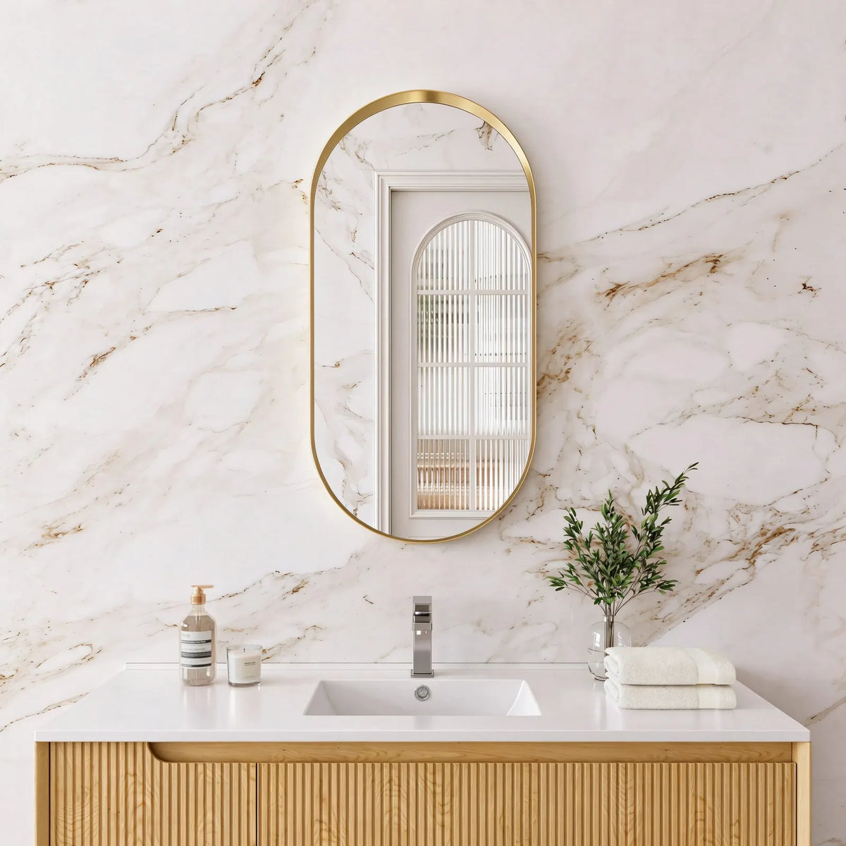 Oliva Oval Yellow Gold Frame Mirror