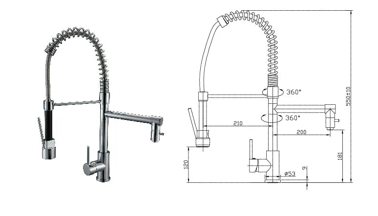 Tall Spring Chrome Pull Out Kitchen Sink Mixer Tap