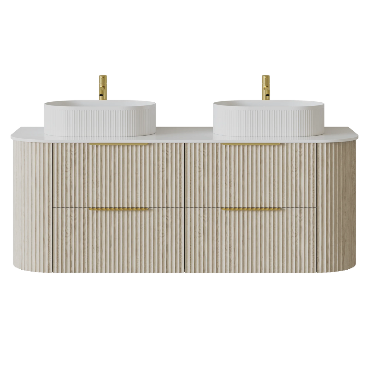 Artis Wall-Mounted PVC fluted Curved Cabinet with Soft-Close Drawers