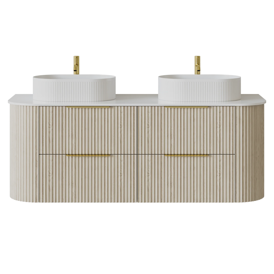 Artis Wall-Mounted PVC fluted Curved Cabinet with Soft-Close Drawers