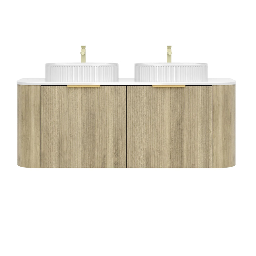 Wall-Mounted PVC Fluted Curved Cabinet with Inner Drawers