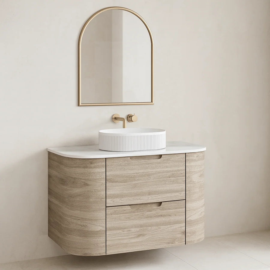 Calvo Fluted Wall-Mounted Curved Cabinet with Soft Closing Drawers
