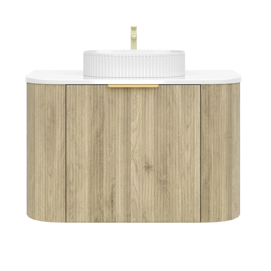 Wall-Mounted PVC Fluted Curved Cabinet with Inner Drawers