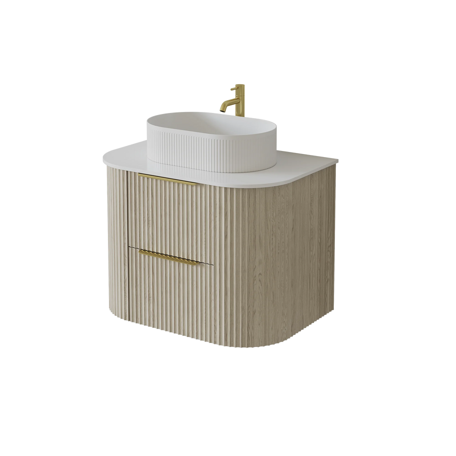 Wall-Mounted PVC fluted Curved Cabinet with Soft-Close Drawers