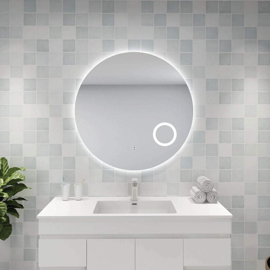 Round Backlit LED Bathroom Mirror With Magnifier