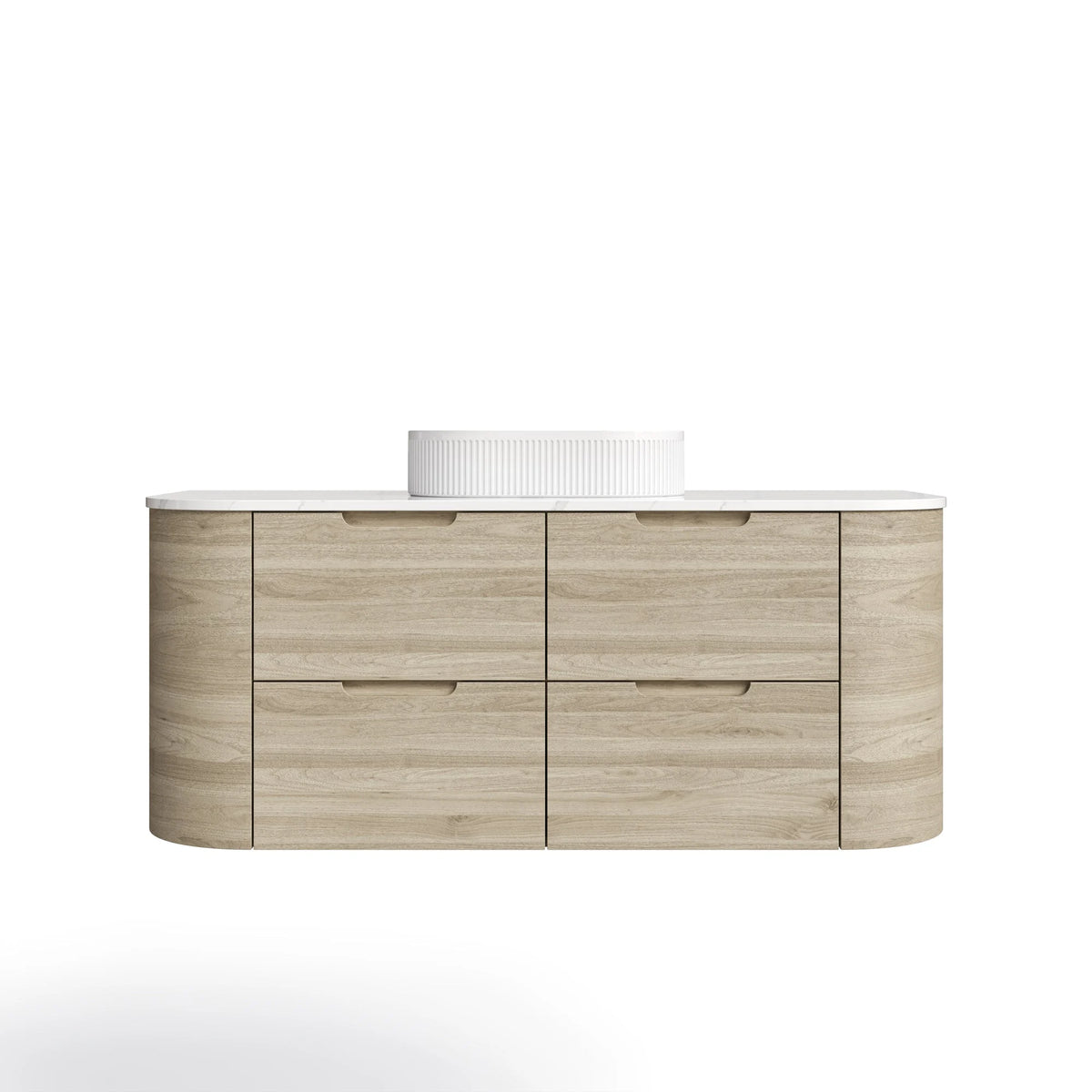 Briona Fluted Wall hung Curved Cabinet with Soft Closing Drawers