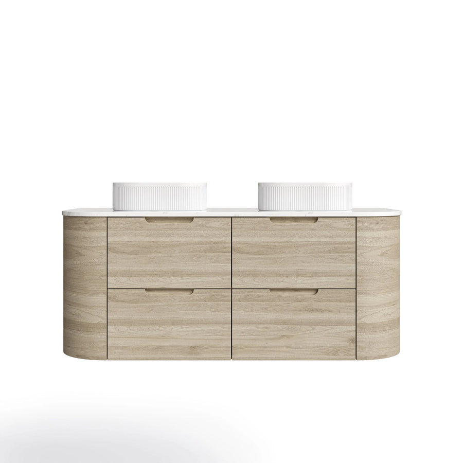 Briona Fluted Wall hung Curved Cabinet with Soft Closing Drawers