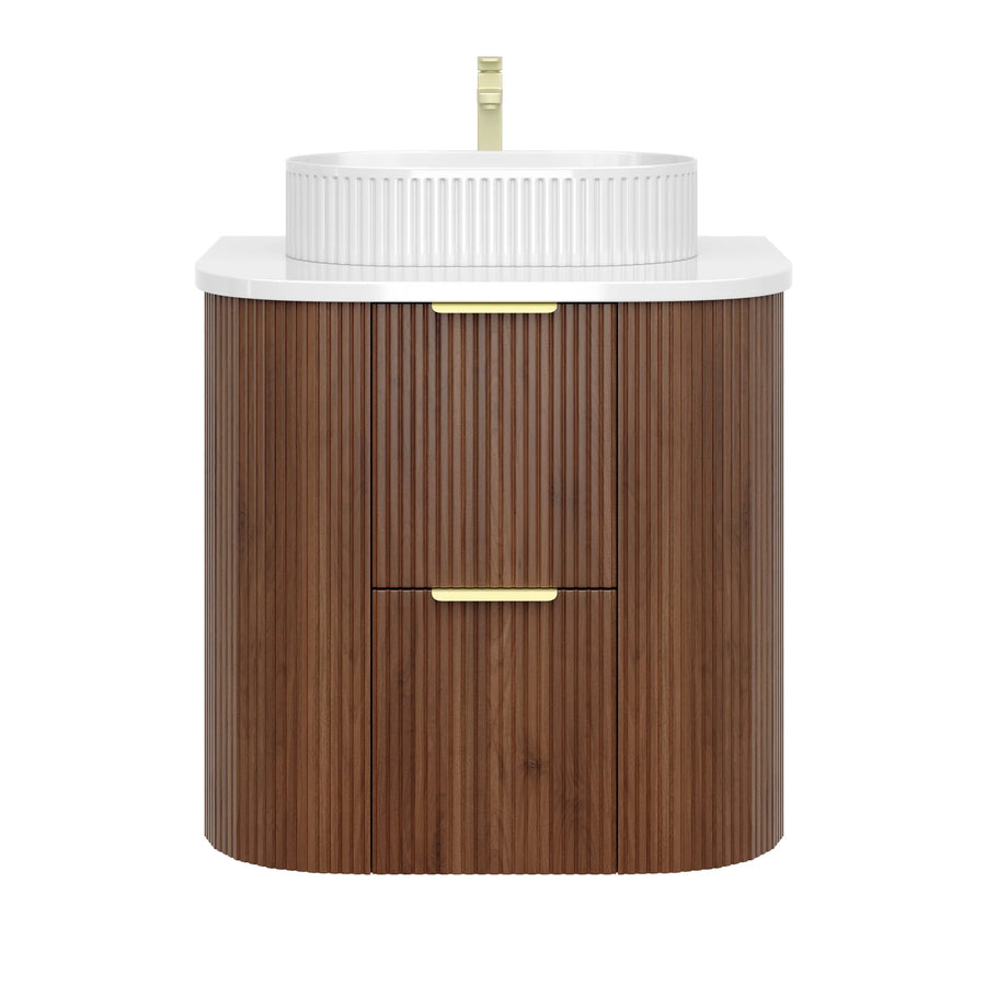 Wall-Mounted PVC fluted Curved Cabinet with Soft-Close Drawers