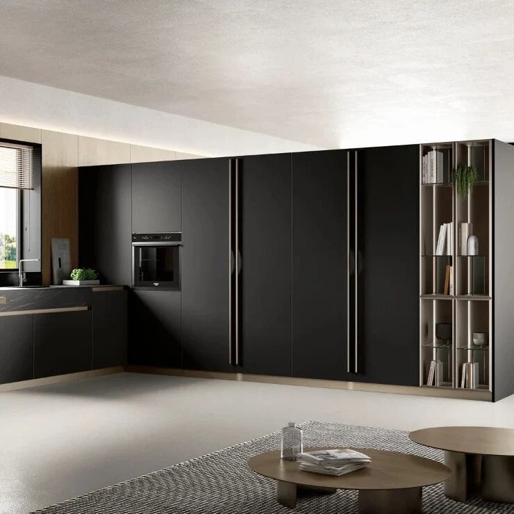 Italian Minimalist Matte Black Cabinet with Centre Island
